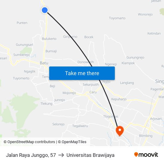 Jalan Raya Junggo, 57 to Universitas Brawijaya map