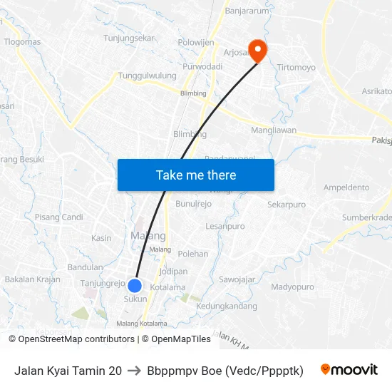 Jalan Kyai Tamin 20 to Bbppmpv Boe (Vedc/Pppptk) map