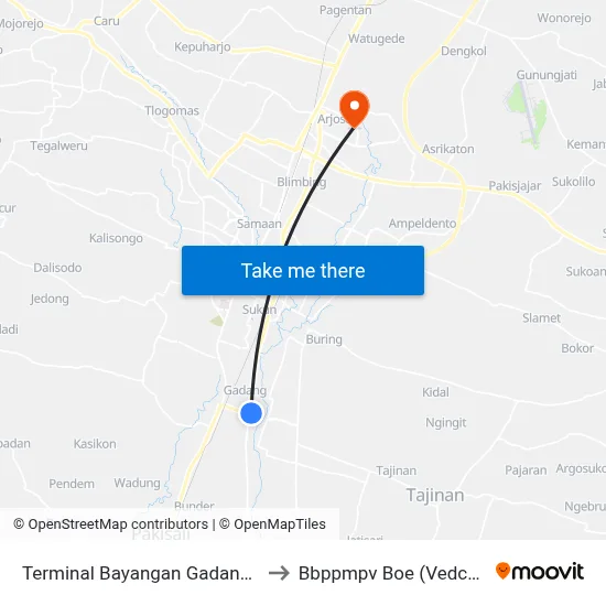 Terminal Bayangan Gadang Bumiayu to Bbppmpv Boe (Vedc/Pppptk) map