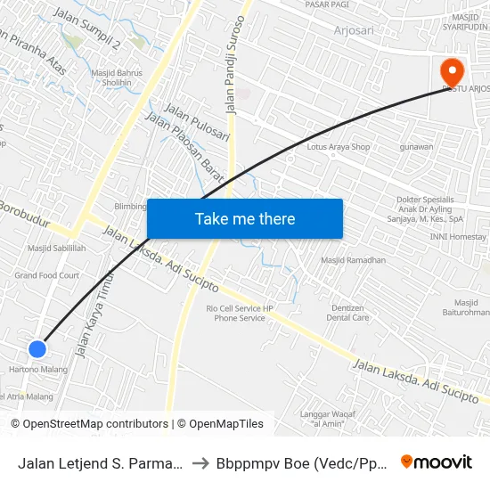Jalan Letjend S. Parman 76 to Bbppmpv Boe (Vedc/Pppptk) map