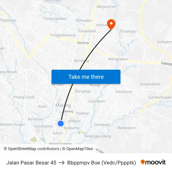 Jalan Pasar Besar 45 to Bbppmpv Boe (Vedc/Pppptk) map