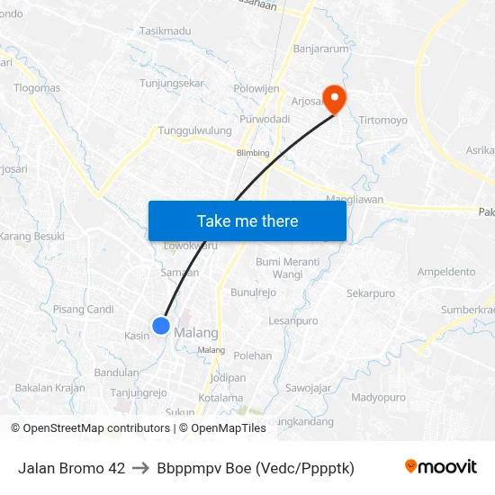 Jalan Bromo 42 to Bbppmpv Boe (Vedc/Pppptk) map