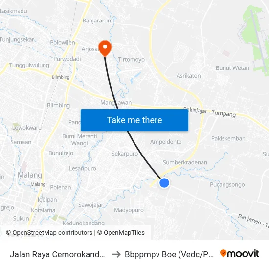 Jalan Raya Cemorokandang 51 to Bbppmpv Boe (Vedc/Pppptk) map