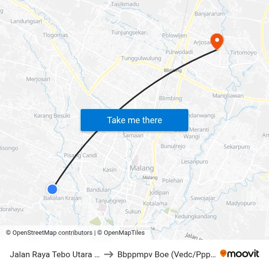 Jalan Raya Tebo Utara 185 to Bbppmpv Boe (Vedc/Pppptk) map