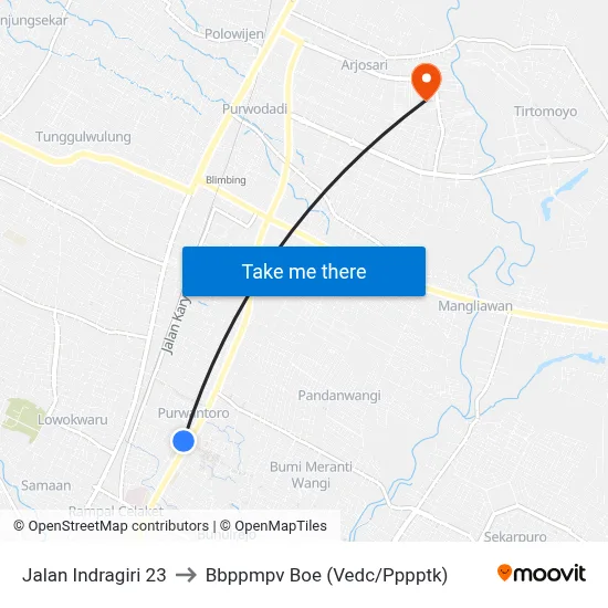Jalan Indragiri 23 to Bbppmpv Boe (Vedc/Pppptk) map