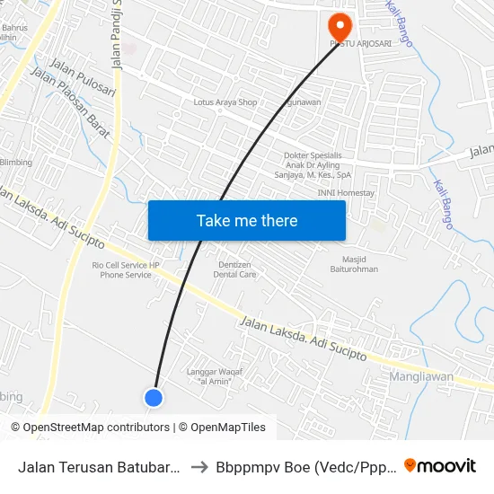 Jalan Terusan Batubara 88 to Bbppmpv Boe (Vedc/Pppptk) map