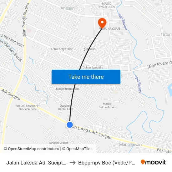 Jalan Laksda Adi Sucipto 308 to Bbppmpv Boe (Vedc/Pppptk) map