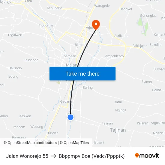 Jalan Wonorejo 55 to Bbppmpv Boe (Vedc/Pppptk) map