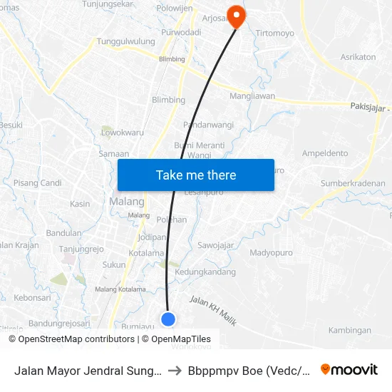 Jalan Mayor Jendral Sungkono 21 to Bbppmpv Boe (Vedc/Pppptk) map