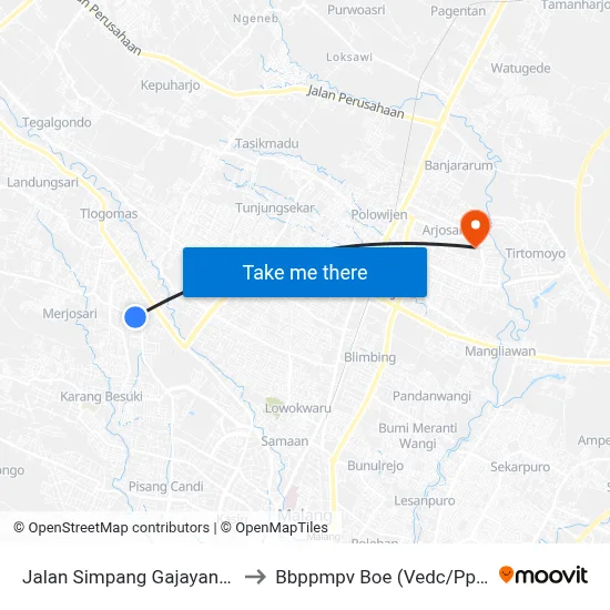 Jalan Simpang Gajayana 610 to Bbppmpv Boe (Vedc/Pppptk) map