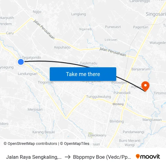 Jalan Raya Sengkaling, 126 to Bbppmpv Boe (Vedc/Pppptk) map