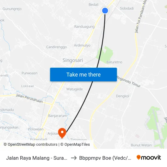 Jalan Raya Malang - Surabaya 16 to Bbppmpv Boe (Vedc/Pppptk) map