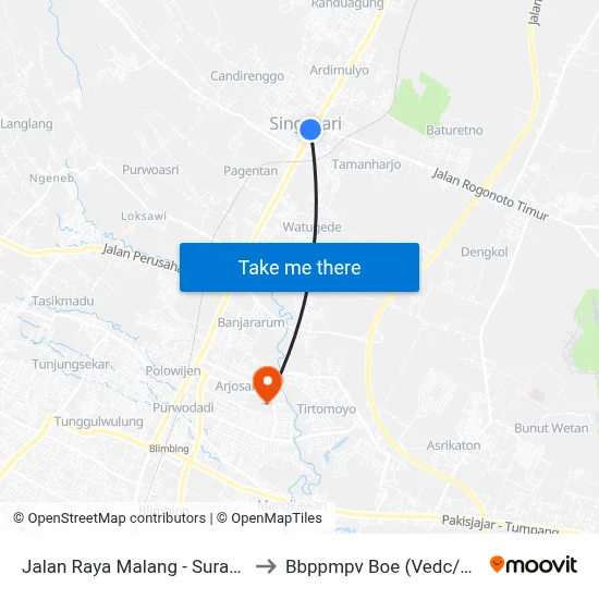 Jalan Raya Malang - Surabaya, 46 to Bbppmpv Boe (Vedc/Pppptk) map