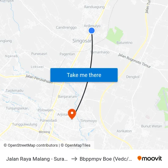 Jalan Raya Malang - Surabaya 43 to Bbppmpv Boe (Vedc/Pppptk) map