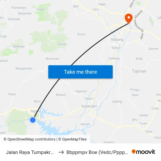 Jalan Raya Tumpakrejo to Bbppmpv Boe (Vedc/Pppptk) map