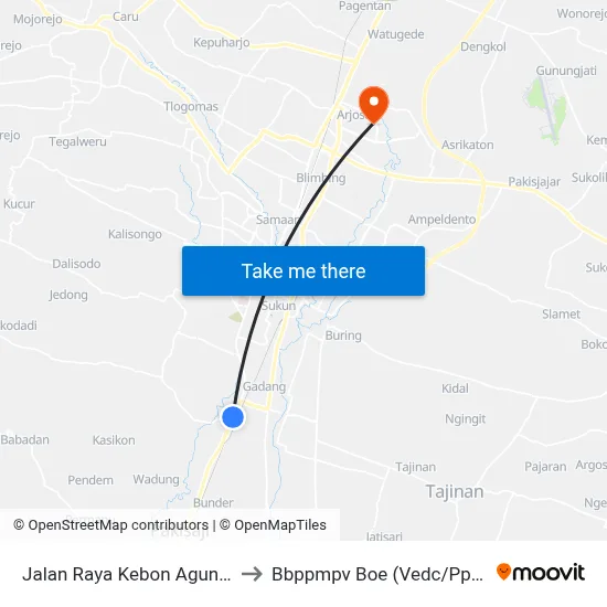 Jalan Raya Kebon Agung, 54 to Bbppmpv Boe (Vedc/Pppptk) map