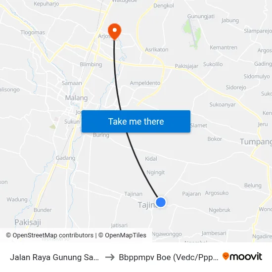 Jalan Raya Gunung Sari 10 to Bbppmpv Boe (Vedc/Pppptk) map