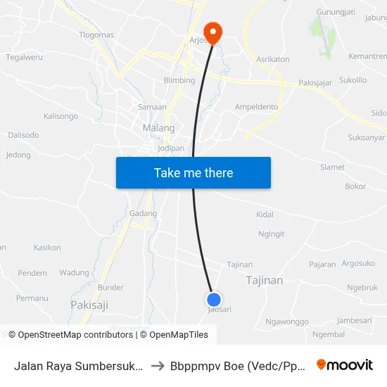 Jalan Raya Sumbersuko 16 to Bbppmpv Boe (Vedc/Pppptk) map