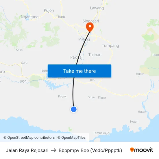 Jalan Raya Rejosari to Bbppmpv Boe (Vedc/Pppptk) map