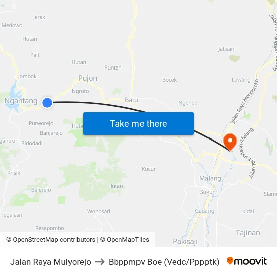 Jalan Raya Mulyorejo to Bbppmpv Boe (Vedc/Pppptk) map