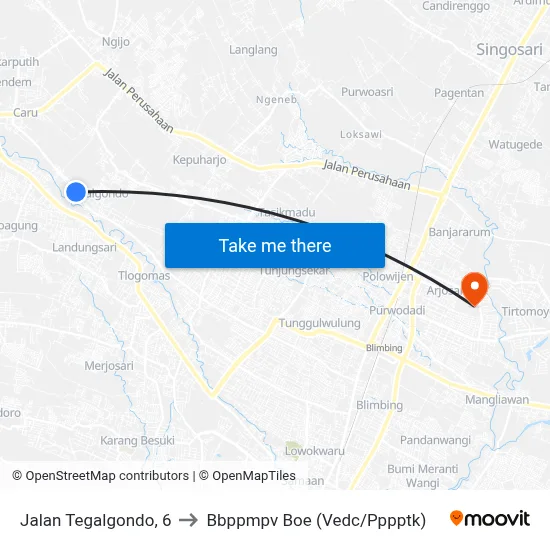 Jalan Tegalgondo, 6 to Bbppmpv Boe (Vedc/Pppptk) map