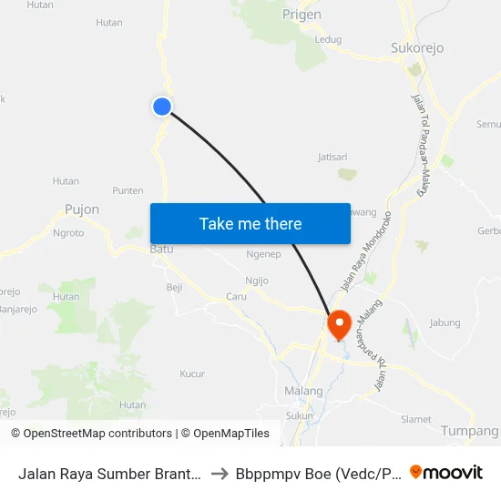 Jalan Raya Sumber Brantas, 205 to Bbppmpv Boe (Vedc/Pppptk) map