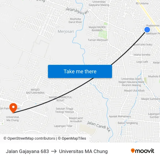Jalan Gajayana 683 to Universitas MA Chung map
