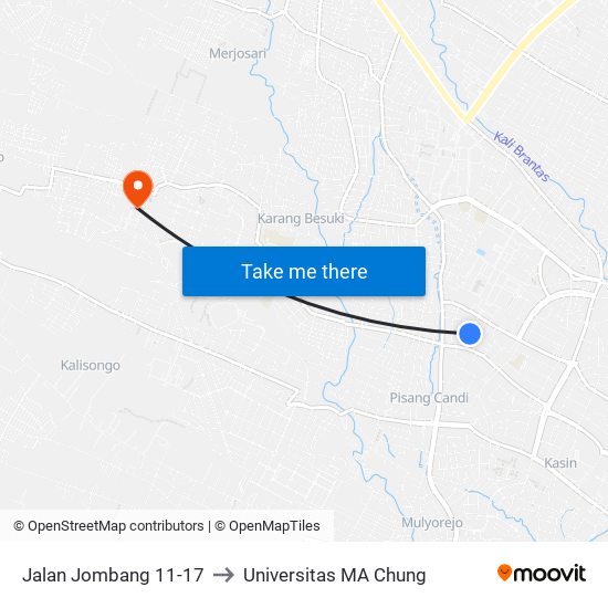 Jalan Jombang 11-17 to Universitas MA Chung map