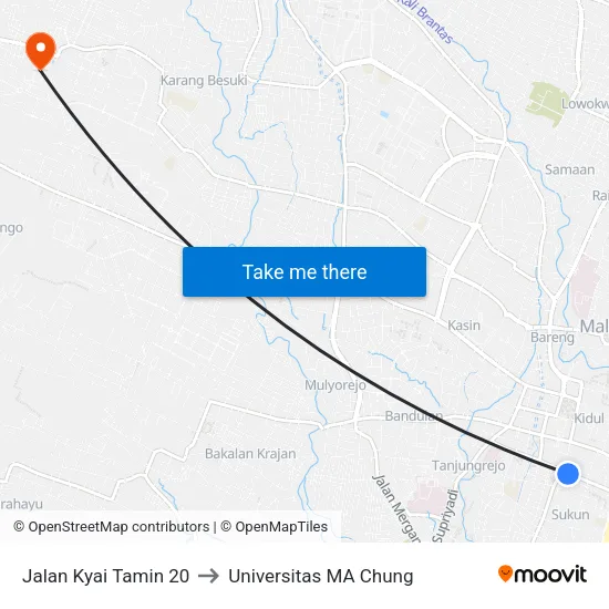 Jalan Kyai Tamin 20 to Universitas MA Chung map