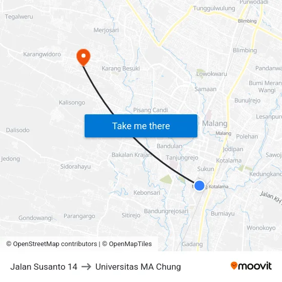 Jalan Susanto 14 to Universitas MA Chung map