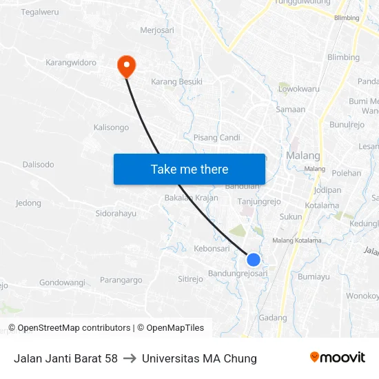 Jalan Janti Barat 58 to Universitas MA Chung map