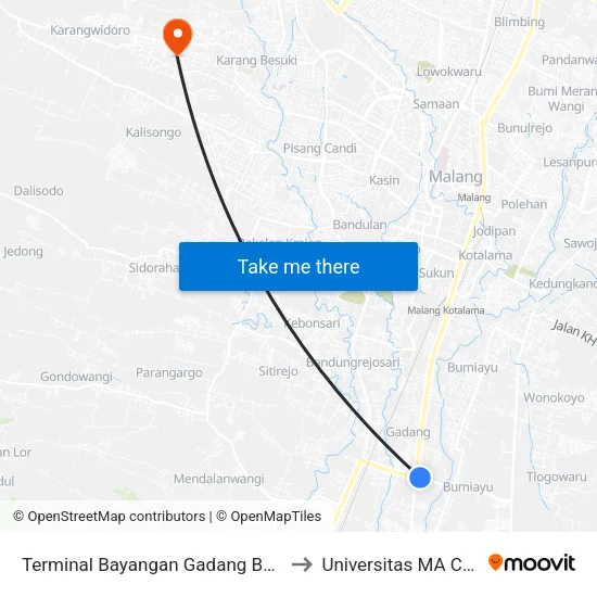 Terminal Bayangan Gadang Bumiayu to Universitas MA Chung map
