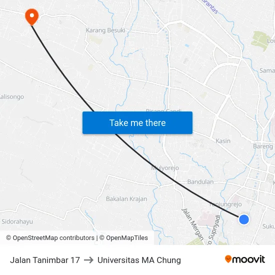 Jalan Tanimbar 17 to Universitas MA Chung map