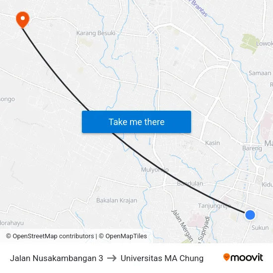 Jalan Nusakambangan 3 to Universitas MA Chung map