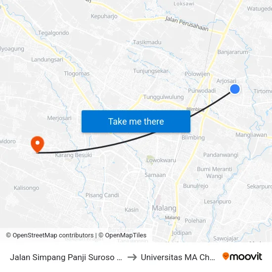 Jalan Simpang Panji Suroso 708 to Universitas MA Chung map