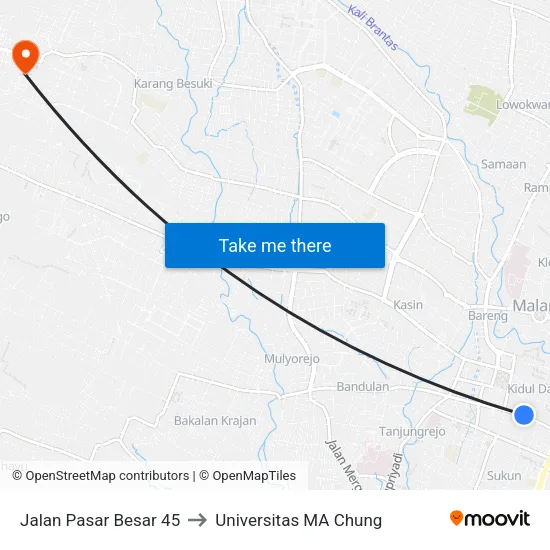 Jalan Pasar Besar 45 to Universitas MA Chung map