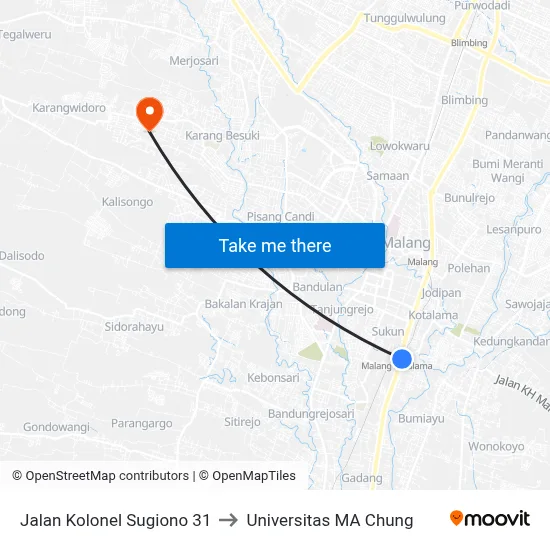 Jalan Kolonel Sugiono 31 to Universitas MA Chung map