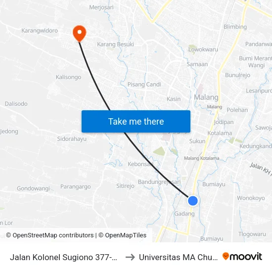 Jalan Kolonel Sugiono 377-387 to Universitas MA Chung map