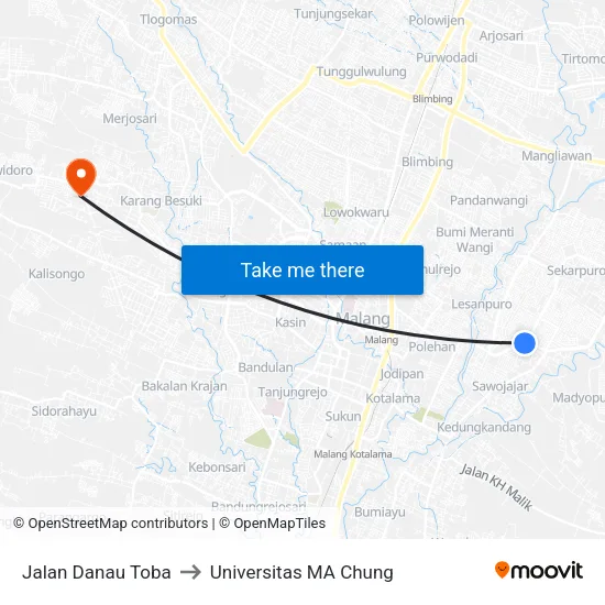 Jalan Danau Toba to Universitas MA Chung map