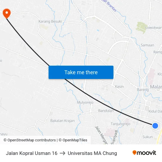 Jalan Kopral Usman 16 to Universitas MA Chung map