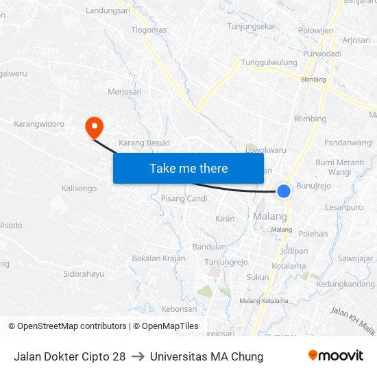 Jalan Dokter Cipto 28 to Universitas MA Chung map