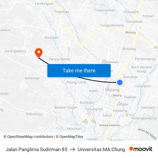 Jalan Panglima Sudirman 85 to Universitas MA Chung map