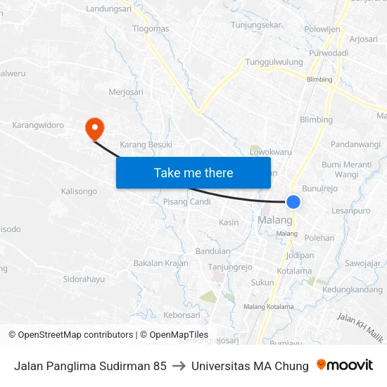 Jalan Panglima Sudirman 85 to Universitas MA Chung map