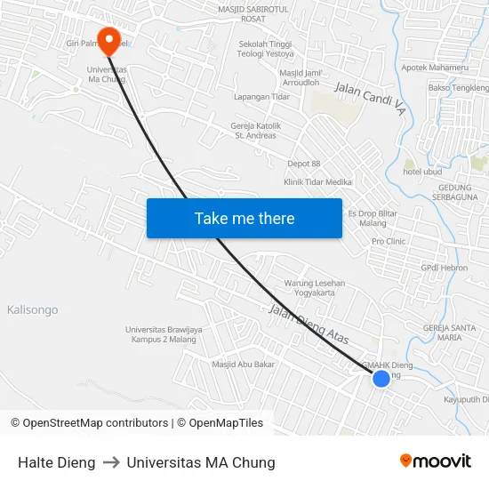 Halte Dieng to Universitas MA Chung map