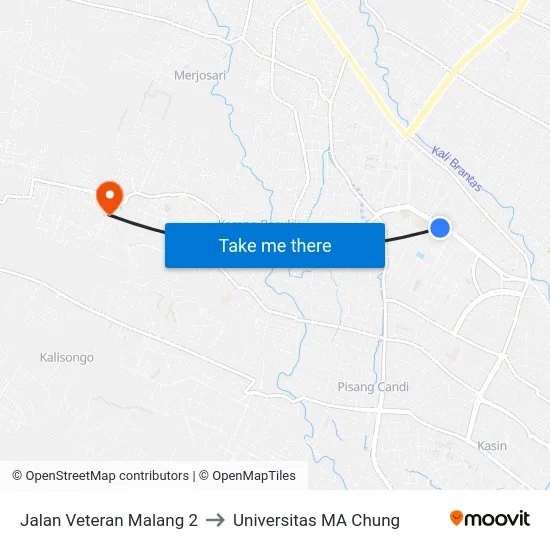Jalan Veteran Malang 2 to Universitas MA Chung map
