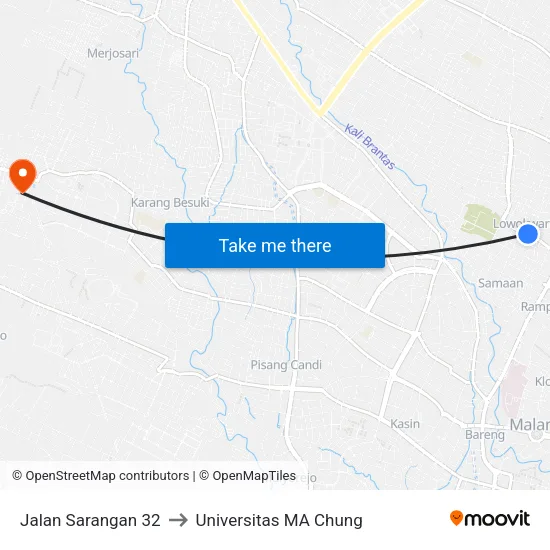 Jalan Sarangan 32 to Universitas MA Chung map