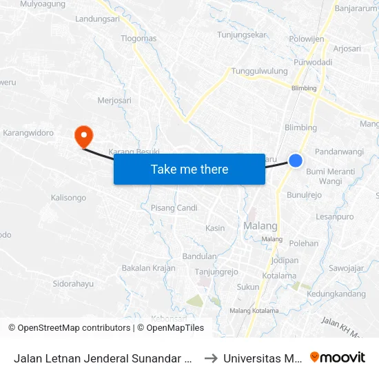 Jalan Letnan Jenderal Sunandar Priyo Sudarmo 94 to Universitas MA Chung map