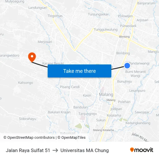 Jalan Raya Sulfat 51 to Universitas MA Chung map