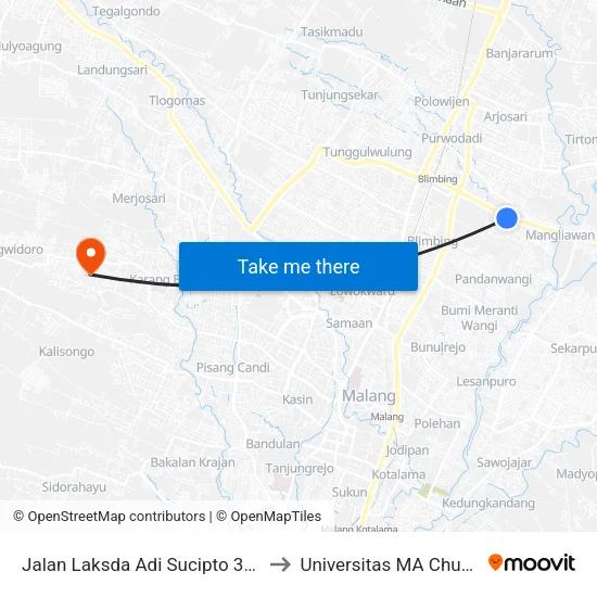 Jalan Laksda Adi Sucipto 308 to Universitas MA Chung map