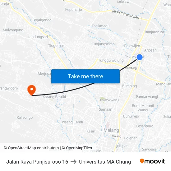 Jalan Raya Panjisuroso 16 to Universitas MA Chung map